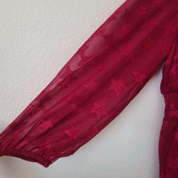 Torrid Chiffon Star Long Sleeve Dress Plus Size 2X Beaujolais Burgundy - Picture 3 of 8
